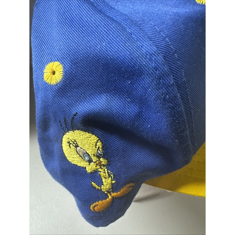 Vintage Tweety Bird Snapback Hat Yellow Lid Blue Six Flags - Picture 2 of 9